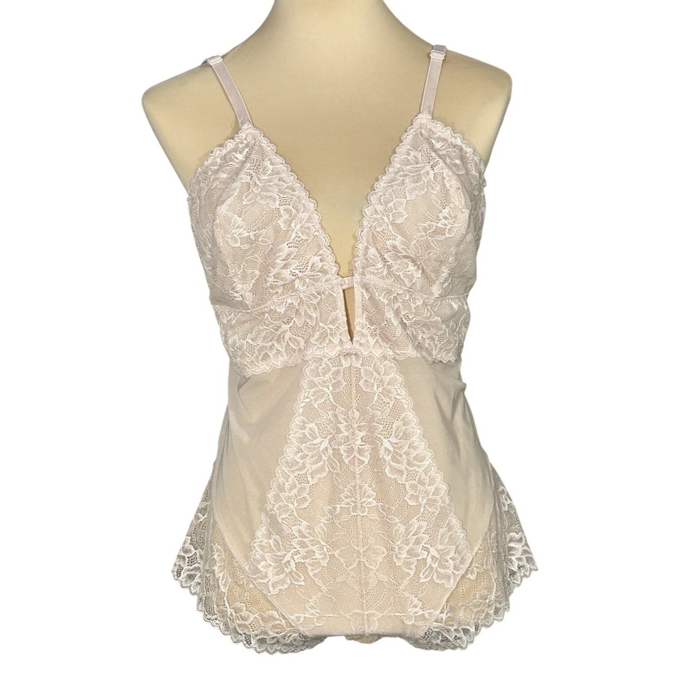 Maidenform - Women's Blush Pink Lace Sheer  Mesh Teddy Lingerie Bodysuit 2XL